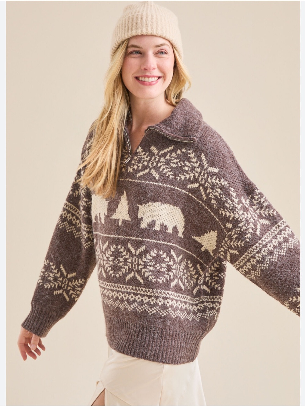 Altar’d State Bear Sweater Oversized Winter Alpine Cozy